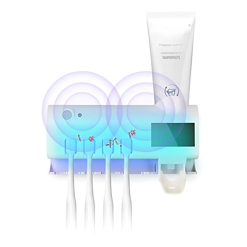 Suporte para Escovas de Dente 3 em 1 com Luz UV Esterilizador + Aplicador para Creme Dental