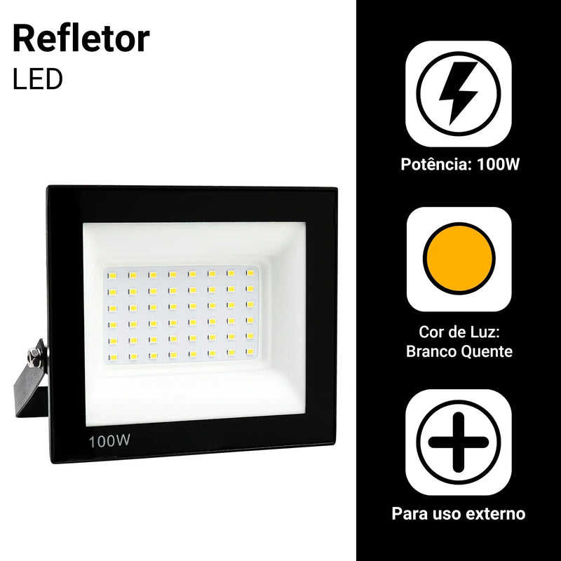 Refletor Led 100w Bivolt à Prova D'água, Led Cor Branco, Amarelo ou Verde.