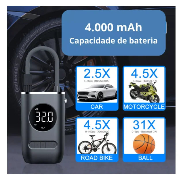 Compressor de Ar Portátil com Display Digital