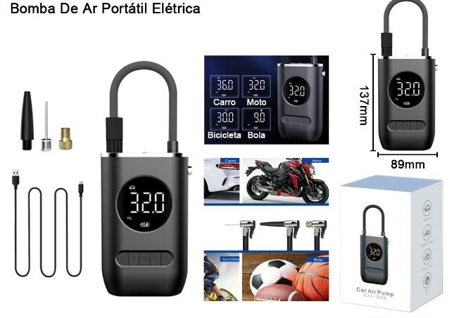 Compressor de Ar Portátil com Display Digital