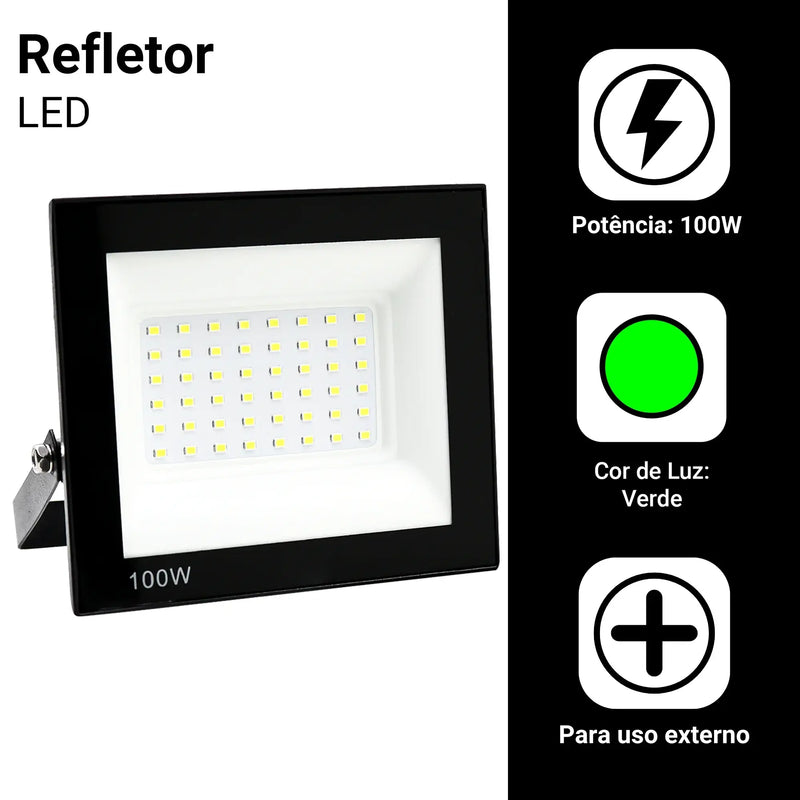 Refletor Led 100w Bivolt à Prova D'água, Led Cor Branco, Amarelo ou Verde.