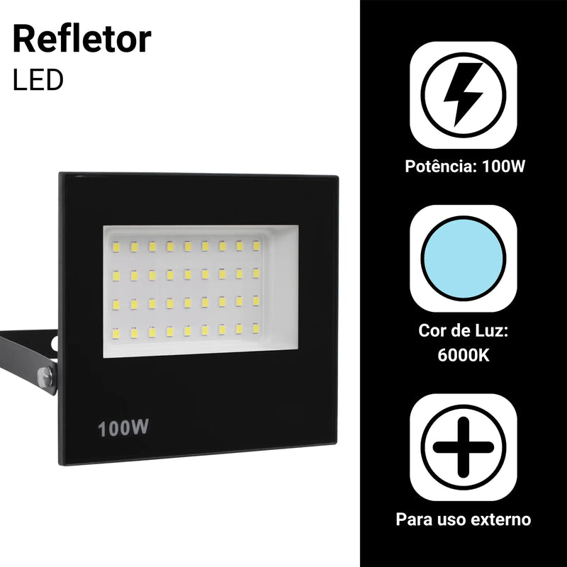 Refletor Led 100w Bivolt à Prova D'água, Led Cor Branco, Amarelo ou Verde.