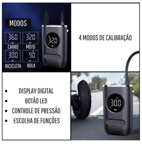 Compressor de Ar Portátil com Display Digital