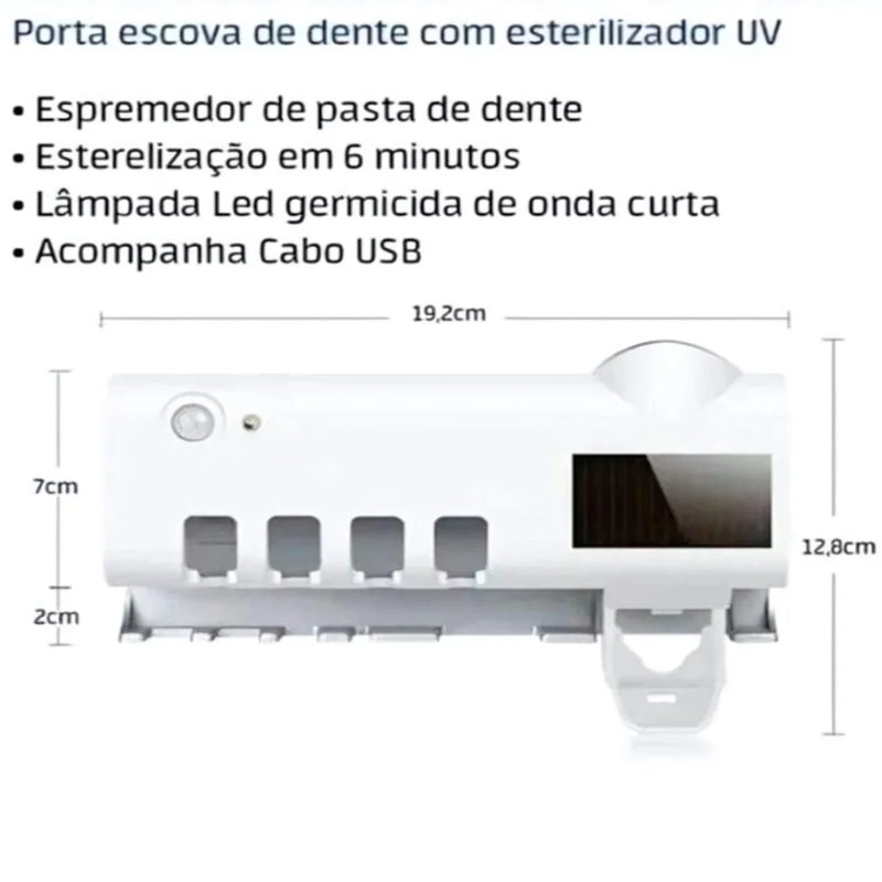 Suporte para Escovas de Dente 3 em 1 com Luz UV Esterilizador + Aplicador para Creme Dental