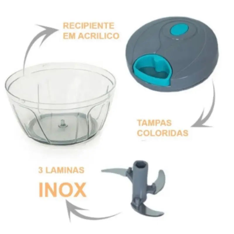 Processador de Alimentos Manual com 3 Lâminas de Inox, Premium