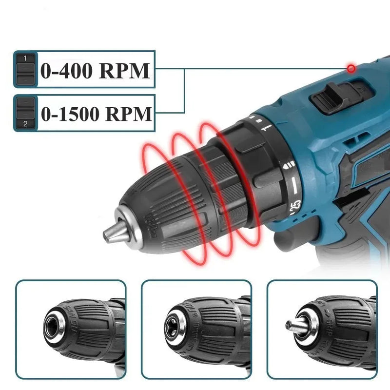 Parafusadeira com 2 Baterias + Maleta com 28 Peças Cor Azul 110V/220V, 21V