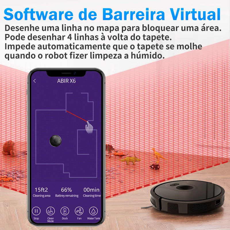 Aspirador de pó robô ABIR X6, navegação visual, barreira virtual APP